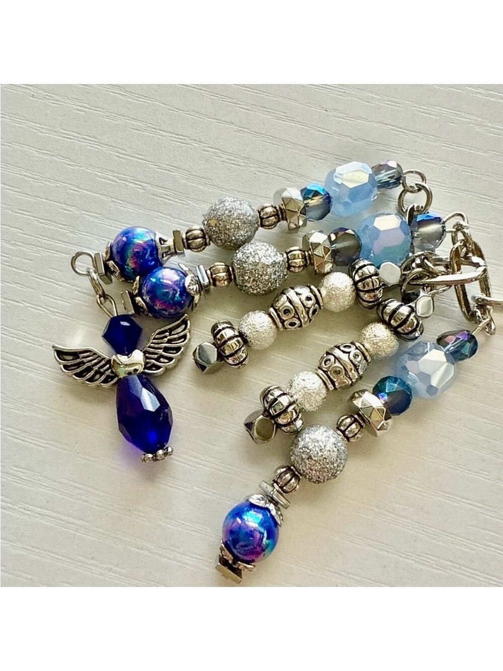 Deep Blue Angel Handmade Bag Charm Keychain | One of a Kind | Crystal Accessory